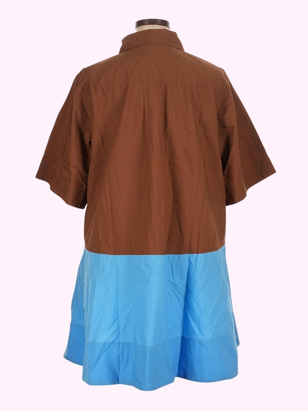 Banana Republic Cotton Trapeze Colorblock Brown Blue Mini Shirtdress XL - Picture 3 of 6